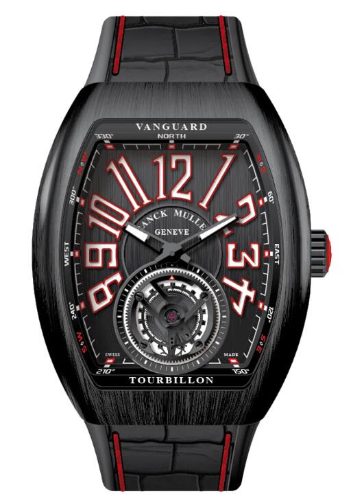 Best FRANCK MULLER Vanguard Tourbillon Brushed Black Titanium - Red V 41 T TT NR BR (ER) (NR BLC RGE) Replica Watch